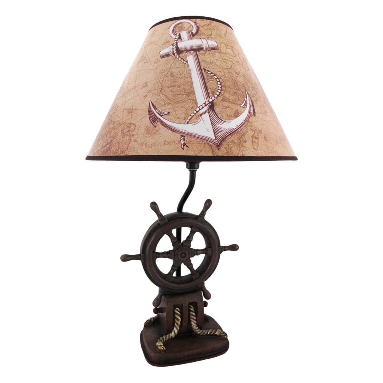 `Captain`s Destiny` Ship`s Wheel Nautical Boat Table Lamp Anchor Shade